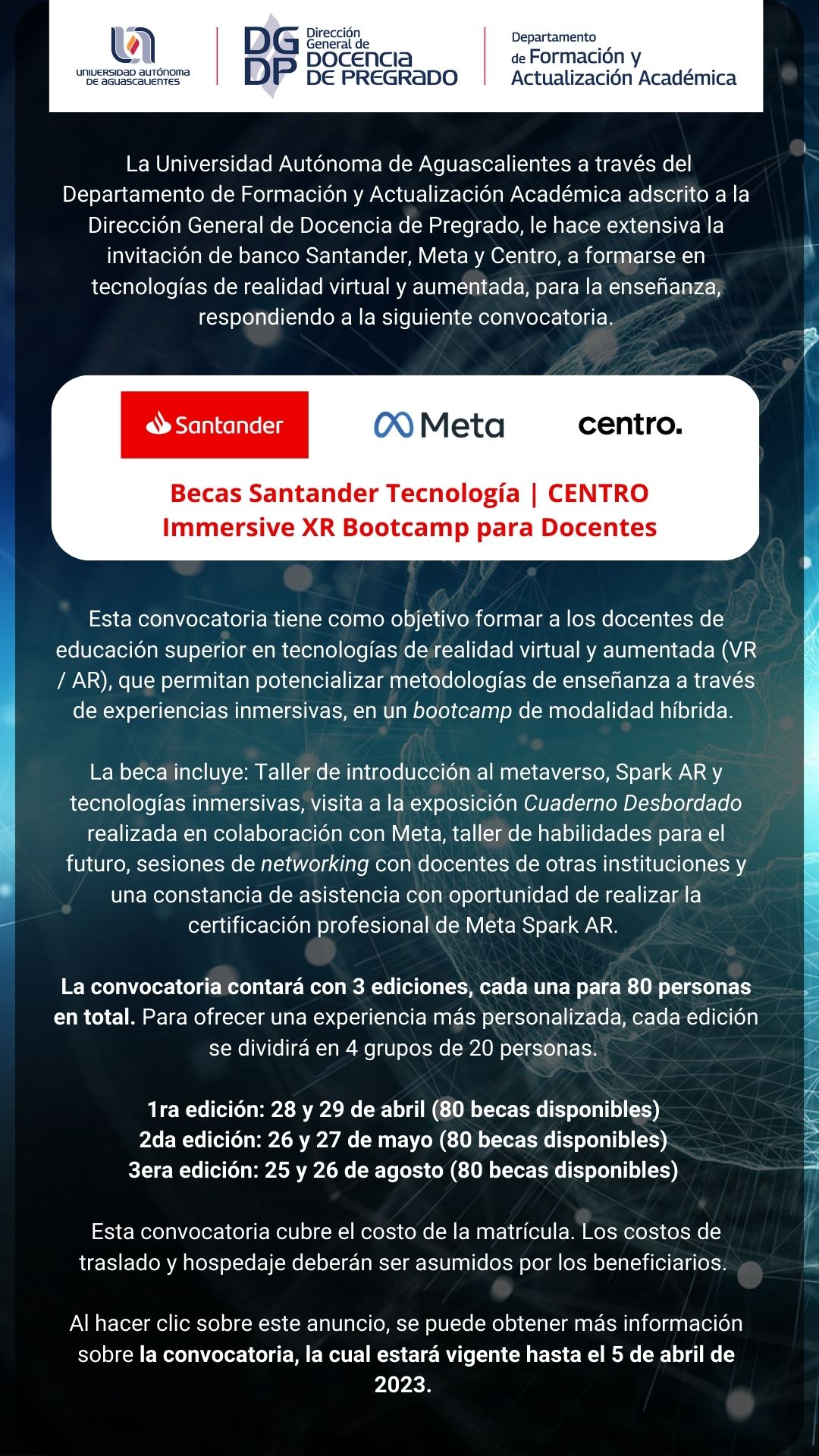 Becas Santander Tecnología | CENTRO Immersive XR Bootcamp para Docentes