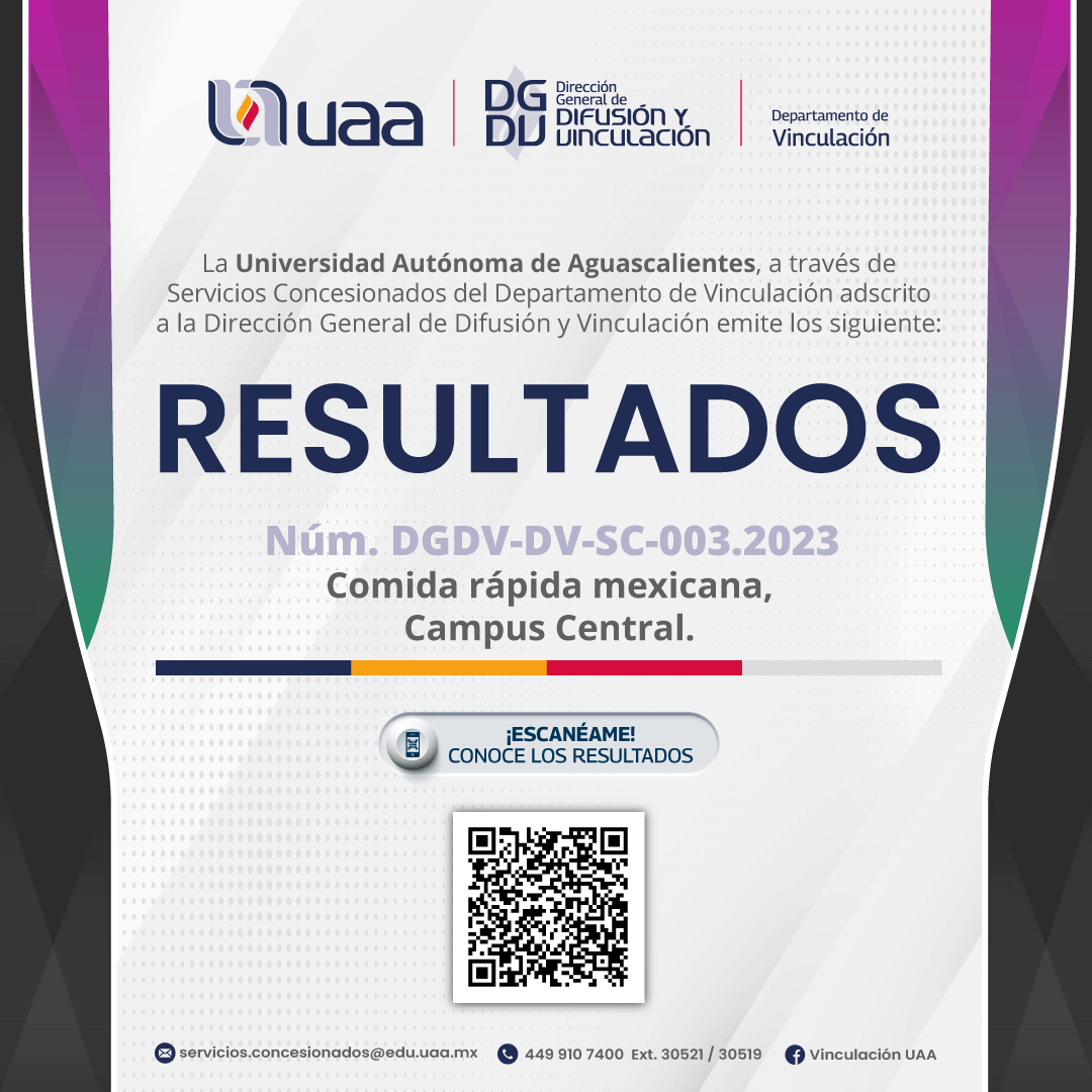 Resultados de Convocatorias Servicios Concesionados – Comida rápida mexicana, Campus Central
