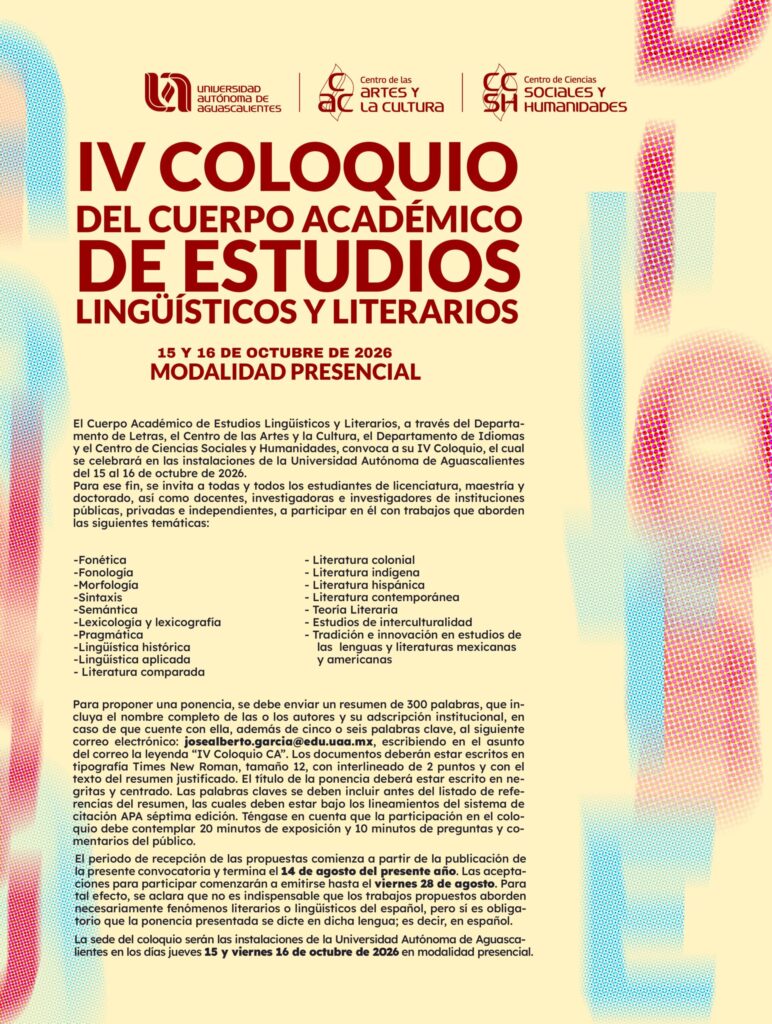 IV Coloquio del Cuerpo Académico de Estudios Lingüísticos y Literarios